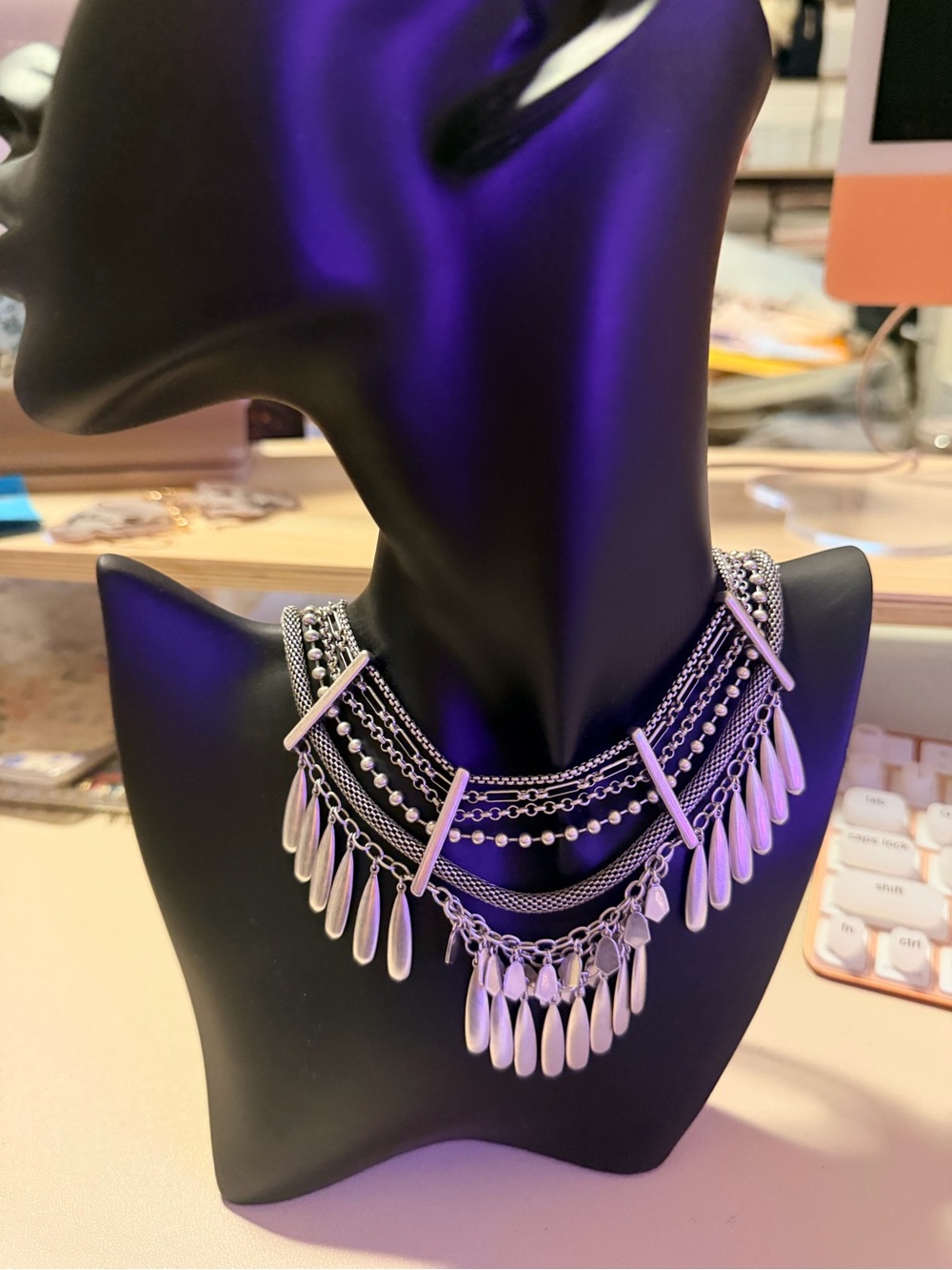 Kendra Scott Silver Multi-Layer Teardrop Fringe Necklace - Women Jewelry